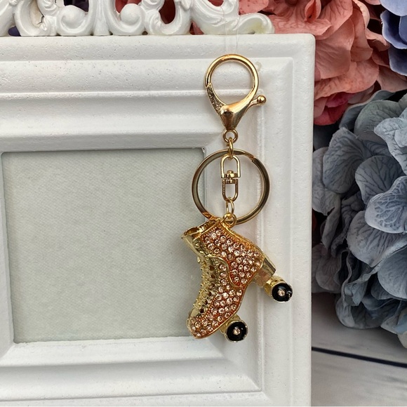 Champagne and Gold Crystal Roller Skate Keychain Charm - Picture 4 of 16